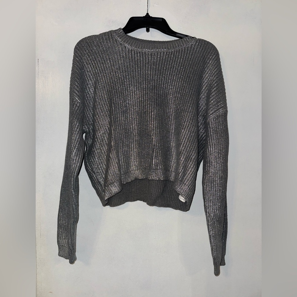 Forever 21 Shiny Silver Knit Top